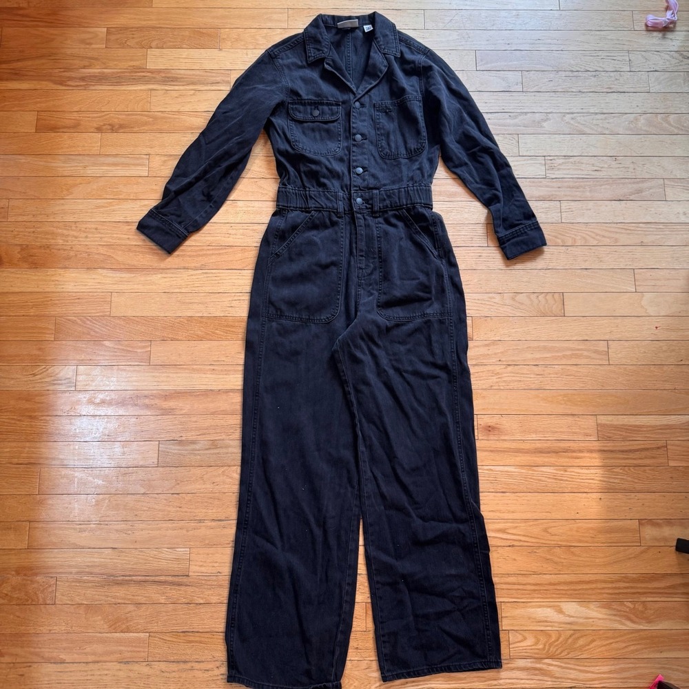 Universal Thread Womens Black Denim Boiler Suit Utility Jumpsuit 6 Long Sleeve